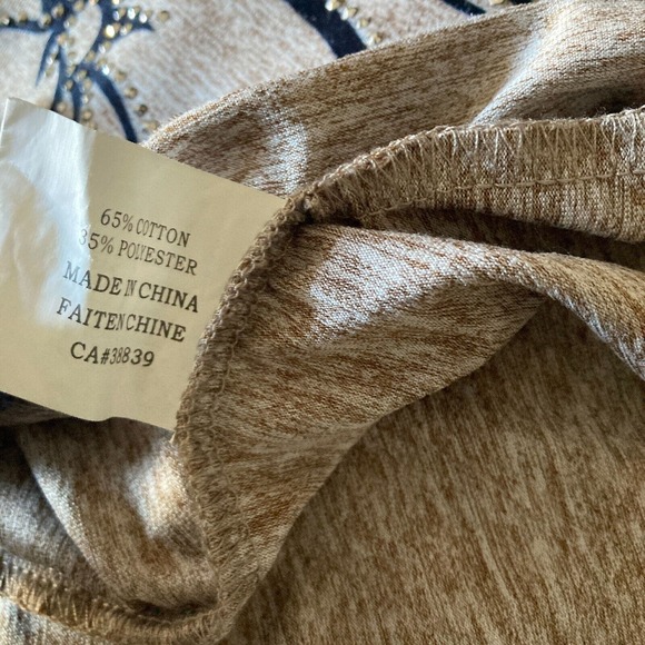 Todays Designer Tshirt Womens Small Floral Beaded Stretch Bling Gray Blue - Picture 5 of 10